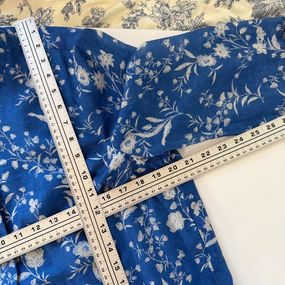 Tuckernuck Dress Womens Large Blue Floral Toile Long Slv Shift - Picture 5 of 14